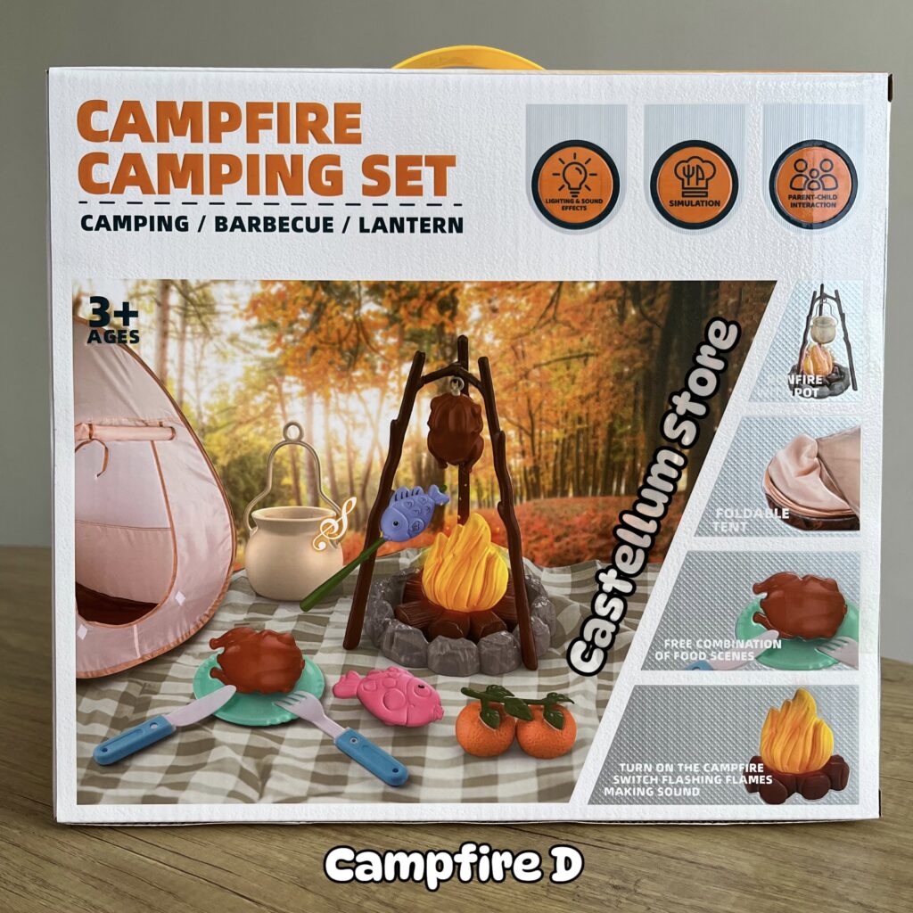 Mainan camping anak Campfire D isi 26 pcs dengan tenda mini, api unggun, dan alat masak sederhana